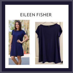 Eileen Fisher Viscose/Spandex Stretchy Cap Sleeve Dress in Indigo Size M